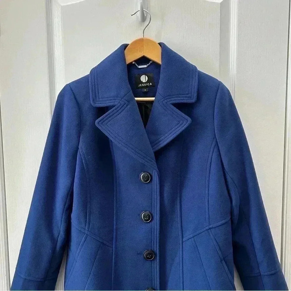 Vintage Jessica Pea  Coat Single Breasted Tailored Deep Blue Size 8 - Picture 4 of 13
